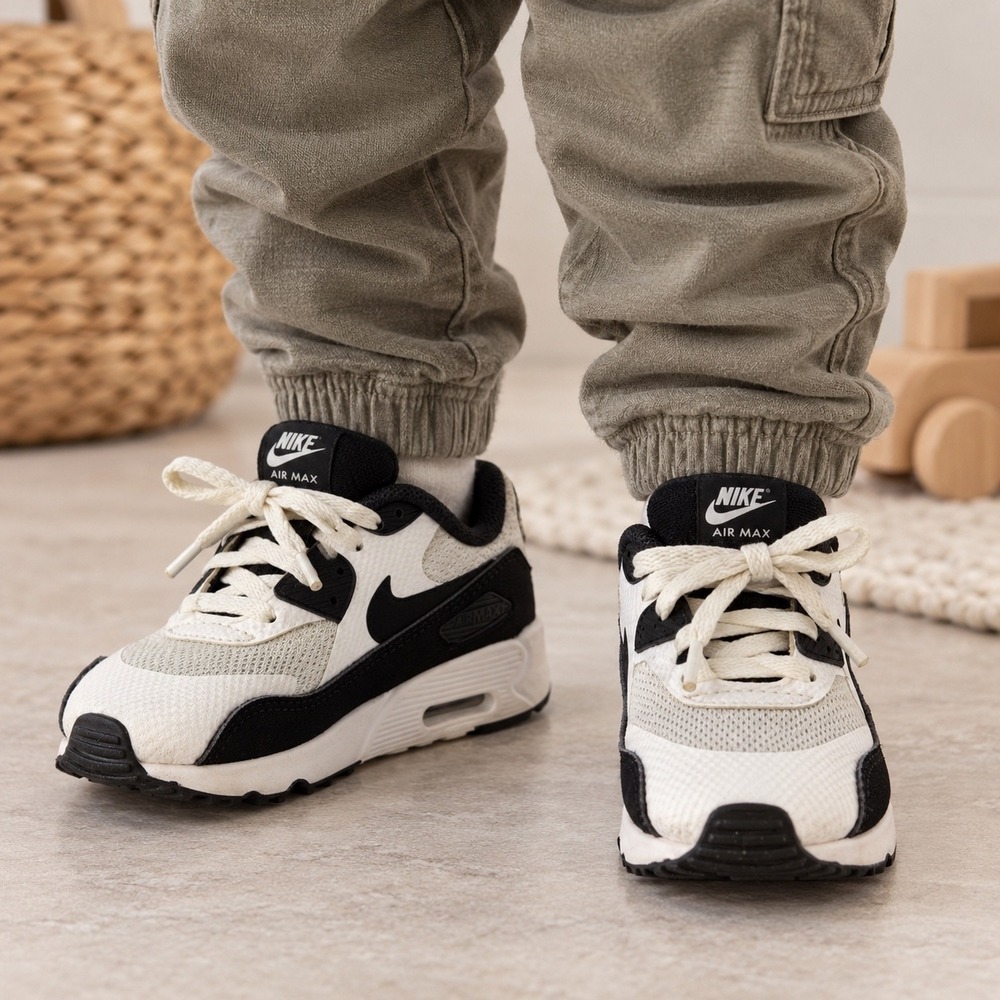 Nike Air Max 90 Kids Black White Mesh Low Top Sneakers CD6868-100 S-0019